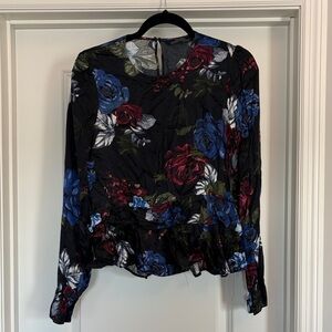 Zara Satin Floral Ruffle Hem Blouse